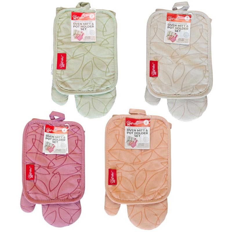 CH12010_2PK PRINTED SILICON OVEN MITT POTHOLDER SET (LEAF)-36 image