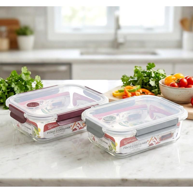 CH12136_RECTANGLE GLASS FOOD CONTAINER W/LID 51.40OZ 1520ML-12 image