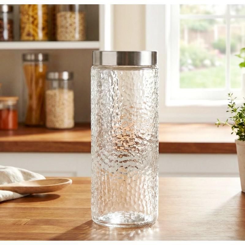 CH12143_EMBOSSED DOTTED ROUND GLASS JAR WITH METAL LID 2000ML -12 image