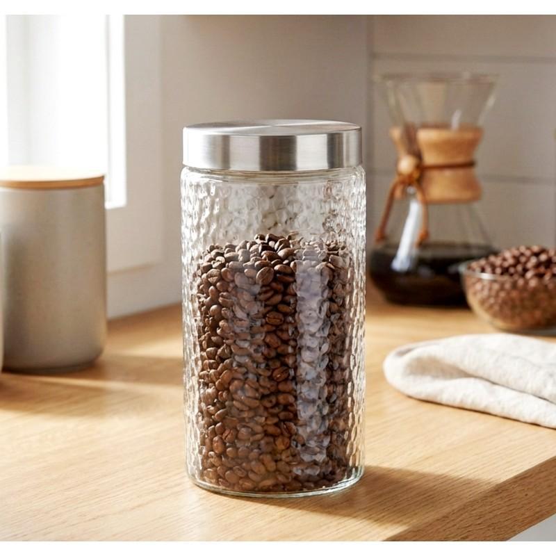 CH12144_EMBOSSED DOTTED ROUND GLASS JAR WITH METAL LID 1600ML -12 image