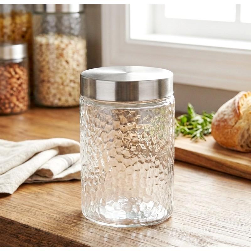 CH12145_EMBOSSED DOTTED ROUND GLASS JAR WITH METAL LID 1200ML -12 image