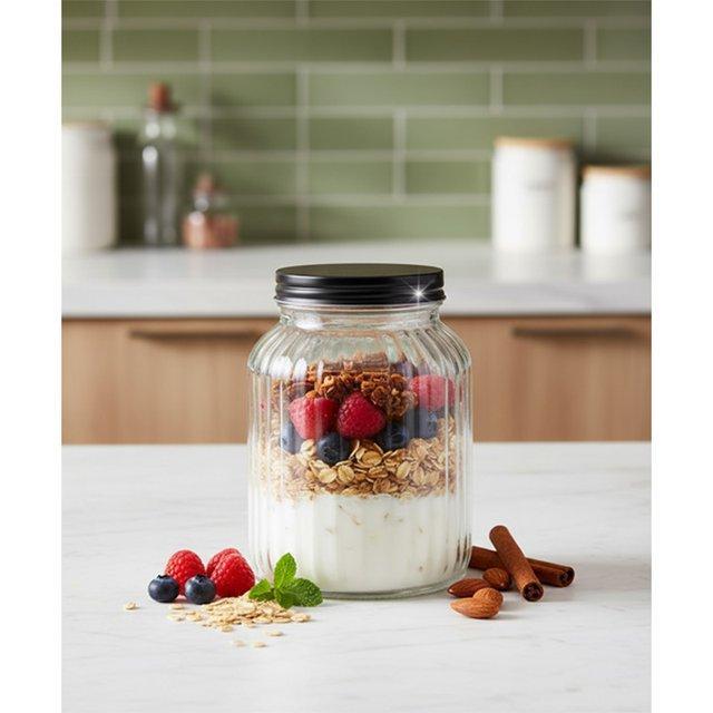 CH76642_950ML GLASS JAR WITH BLACK METAL LID-12 image