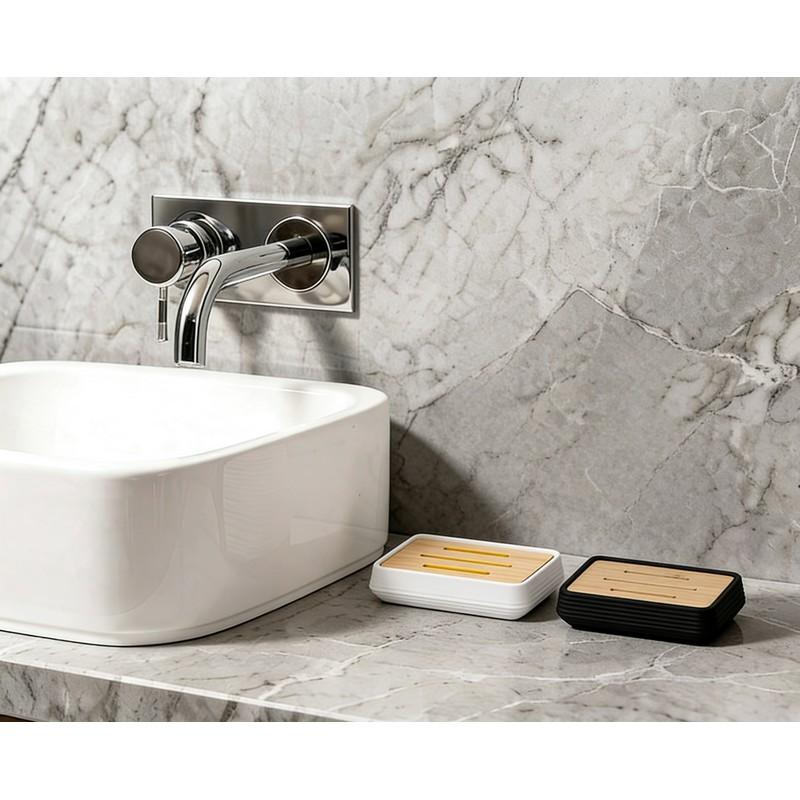 CH86495_MODERN RIPPED SOAP DISH WITH BAMBOO FINISH BLK/WHT - 24 image