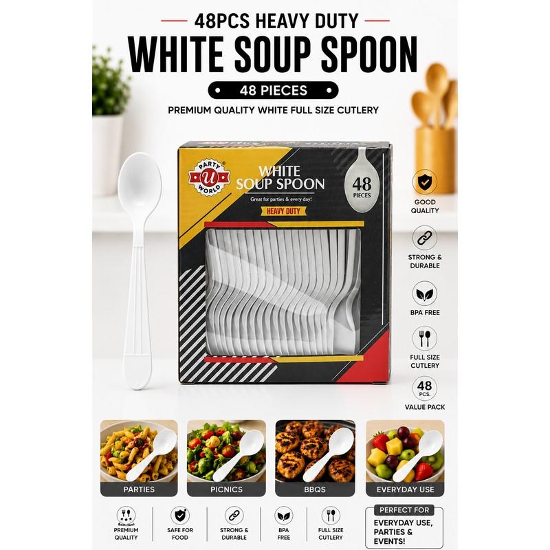 CN91566_48CT PP HEAVY DUTY WHITE SOUP SPOON IN PRINTED BOX-24