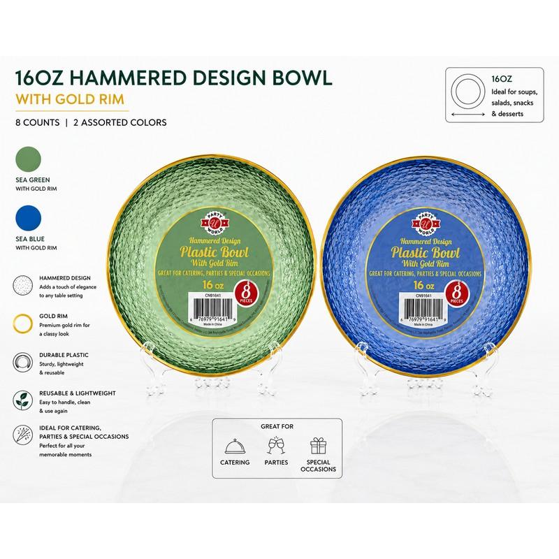 CN91639_16OZ HAMMERED DESIGN PLASTIC BOWL 2 ASSORTED COLOR 8CT-8 image