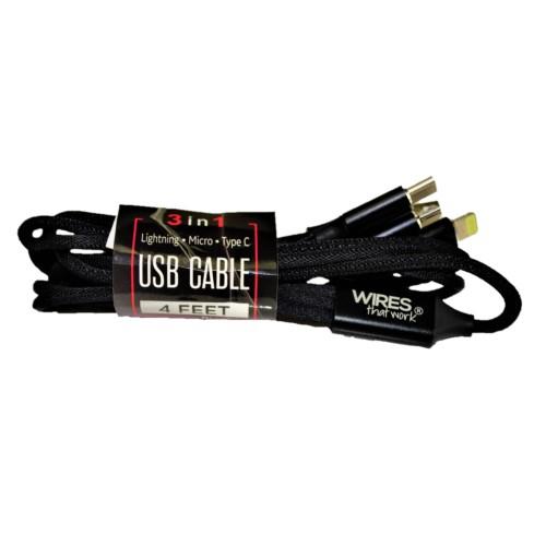 Wtw 3-In-1 Apple/Micro/Type-C Wire *Black* 4Ft