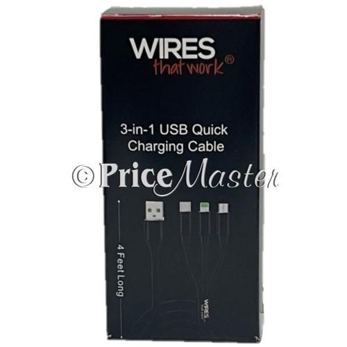 Wtw 3-In-1 Apple/Micro/Type-C Wire *Boxed* Black 4Ft image