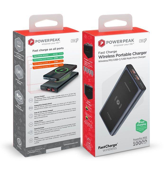 PowerPeak Dual Wireless Portable Charger 10,000 MAh 3/bx Wireless (no wire image