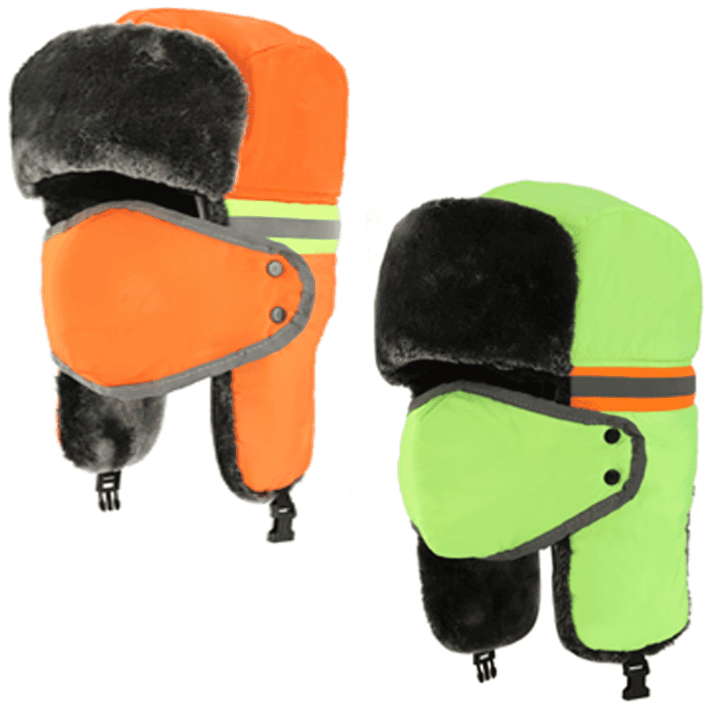 Hi Vis Reflective Safety Winter Ski Fur Mask Trapper Aviator Russian Thermal Hat image