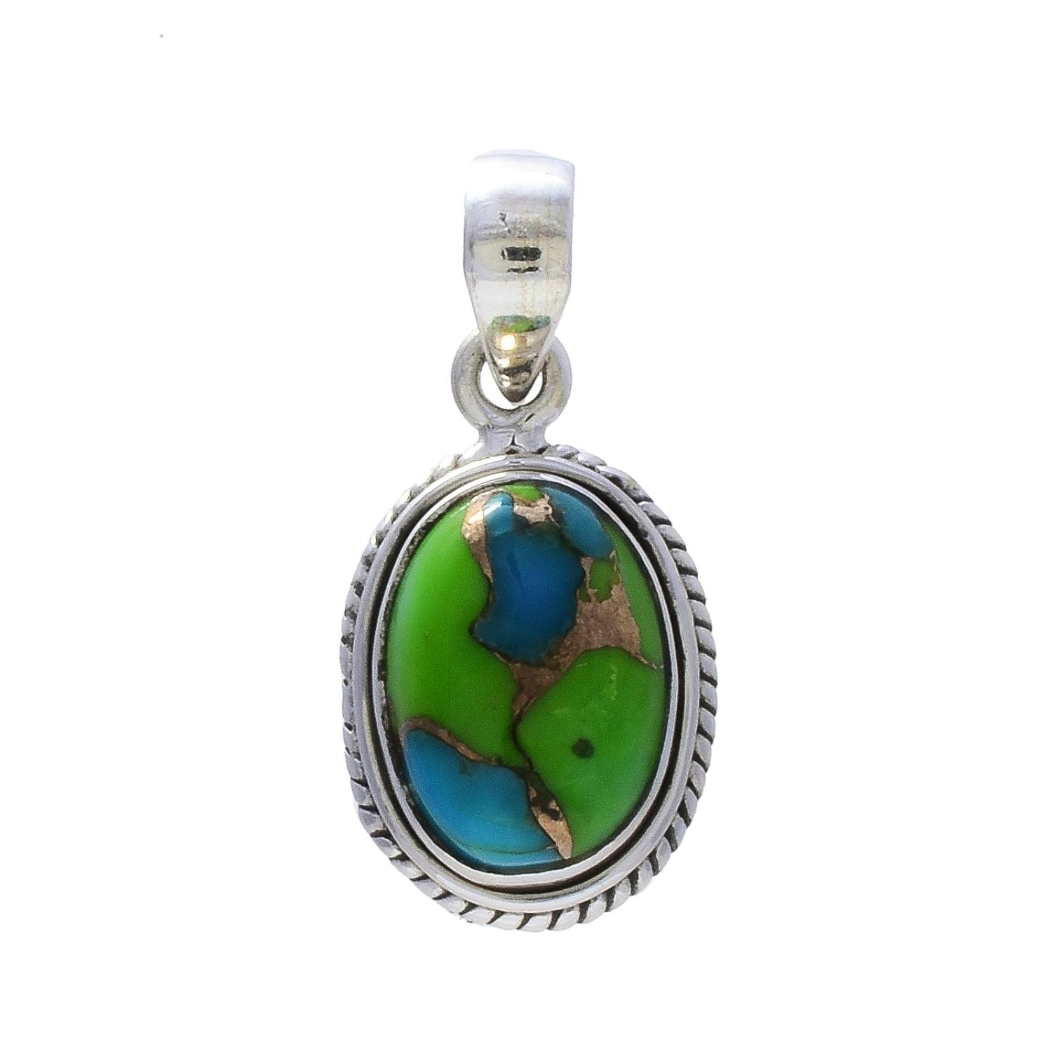 Sterling Silver Green Copper Turquoise Oval Pendant (INDP-265) image