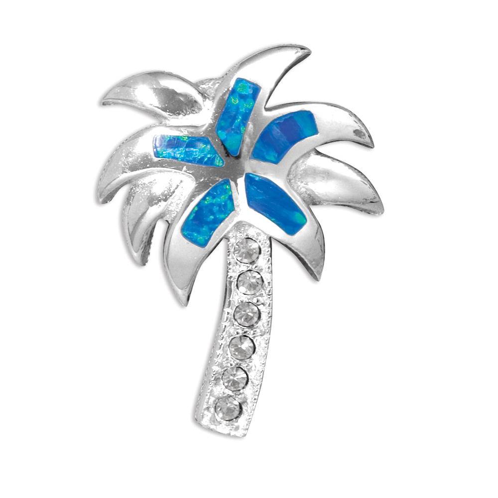 Sterling Silver Blue/White Created Opal Palm Tree Pendant image