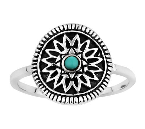 Sor245: Sterling Silver Lotus Flower Ring with Turquoise image