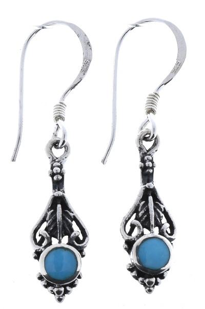 Sterling Silver Dangle Earrings with Genuine Turquoise (NWE-1009) image
