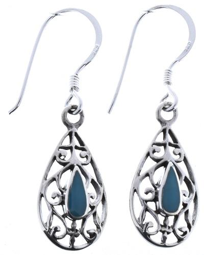 Sterling Silver Dangle Earrings with Genuine Turquoise (NWE-1027) image