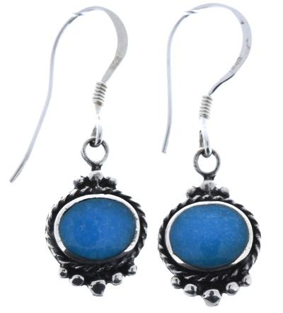 Sterling Silver Dangle Earrings with Genuine Turquoise (NWE-1104) image