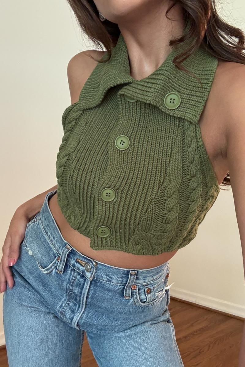 Cable Knitted High Neck Crop Top (S5600T) image