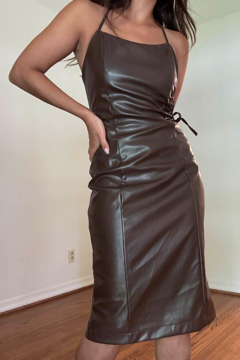 Cut Out Faux Leather Midi Dress (S4834D) image
