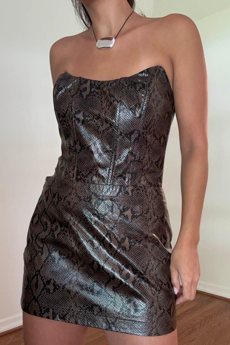 Snake Print Bone Lined Corset Top W Back Zipper (Top Only) (S5019T)
