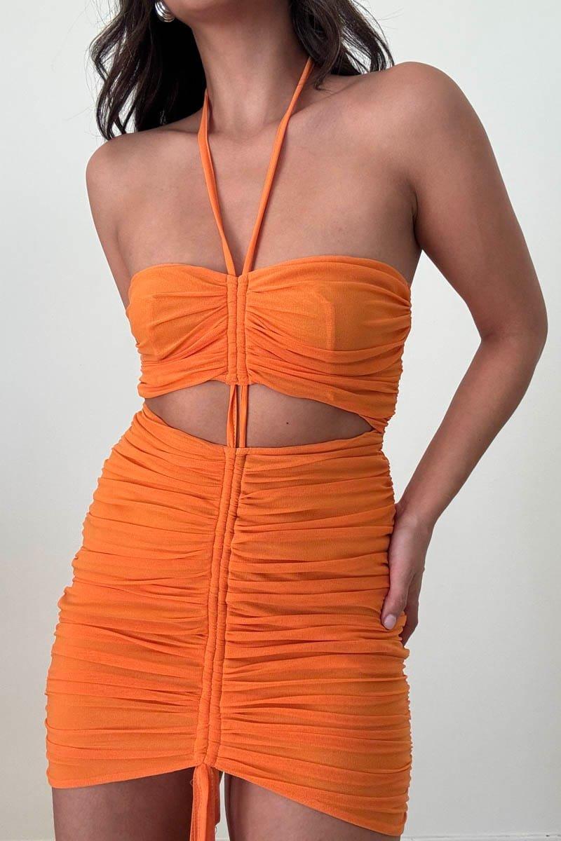 Mesh Ruched Halterneck Mini Dress (S4637D) image