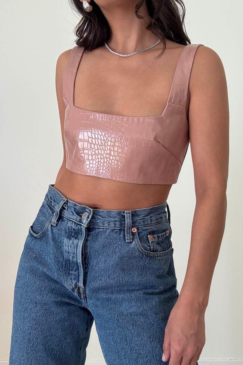 Croc Faux Leather Crop Bra Top (S4703T) image