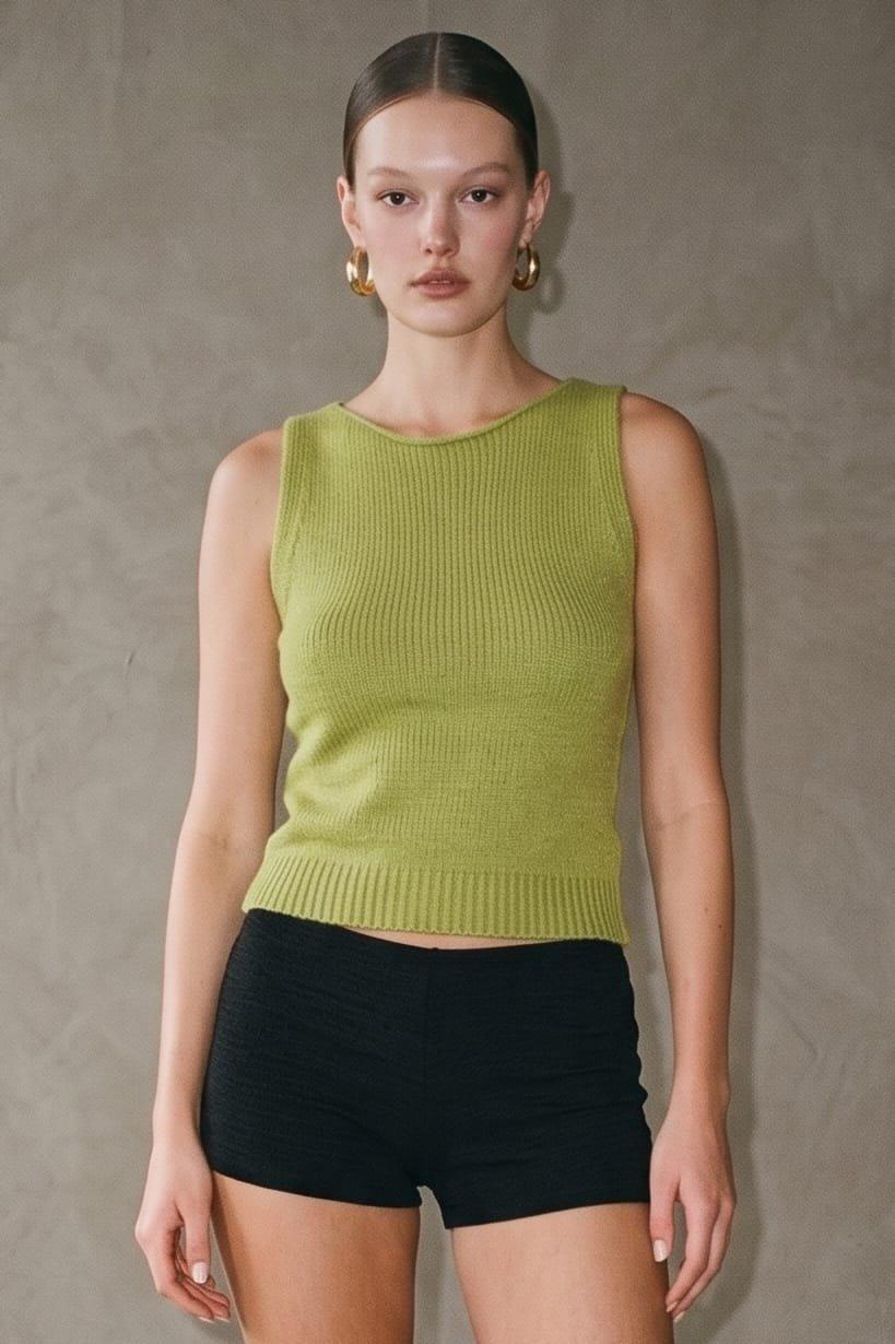 A Ribbed Knit Tank Top Featuring A Scoop Back With An Open Cut Out And A Tie Clo (Back) image