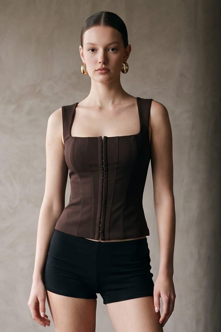 A Corset-Inspired Top Featuring A Structured Square Neckline And Wide Tank Strap (Square) image