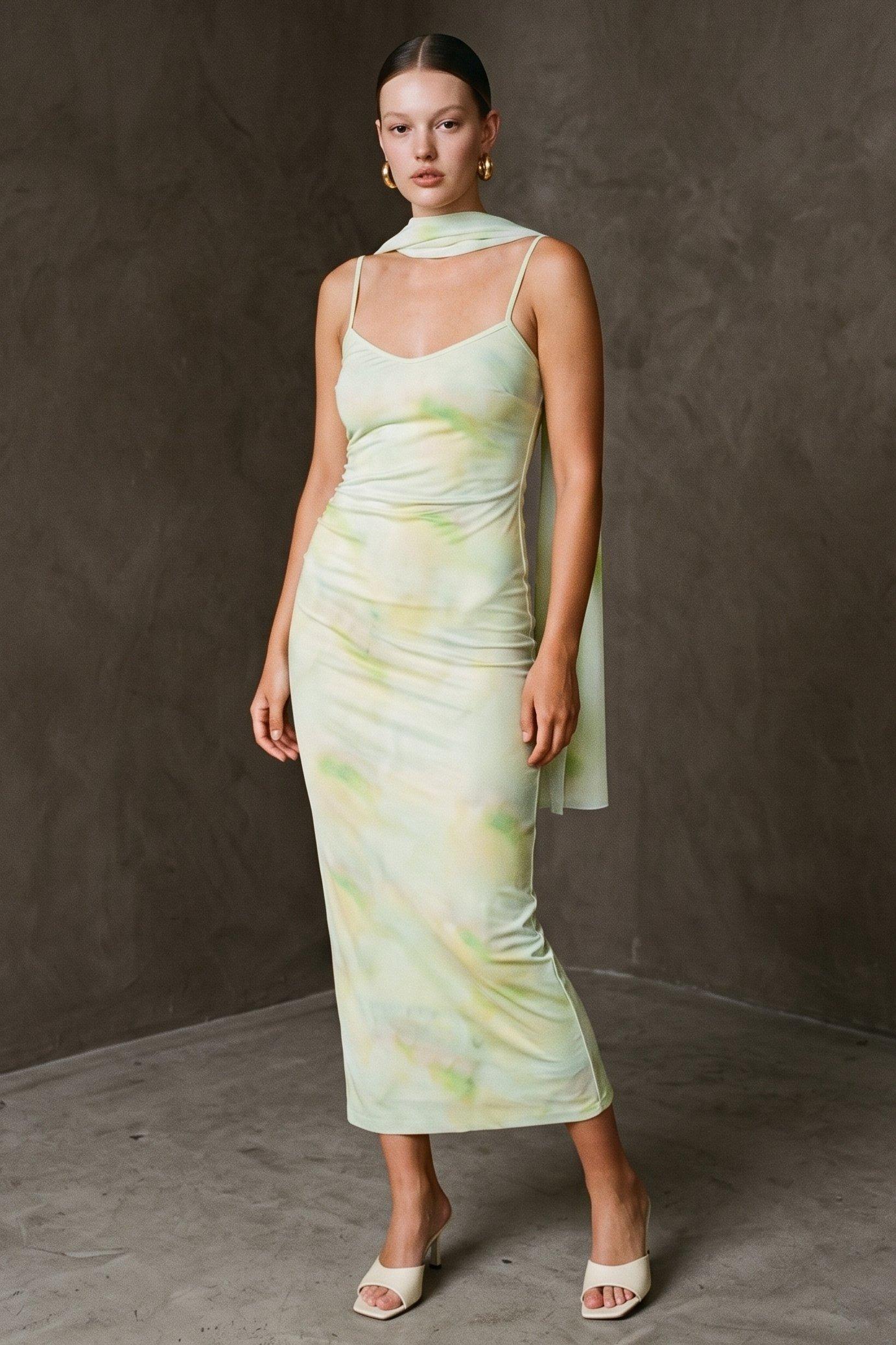 An Ethereal And Romantic Tulle Midi Dress Featuring A Matching Neck Scarf And A (Tulle) image