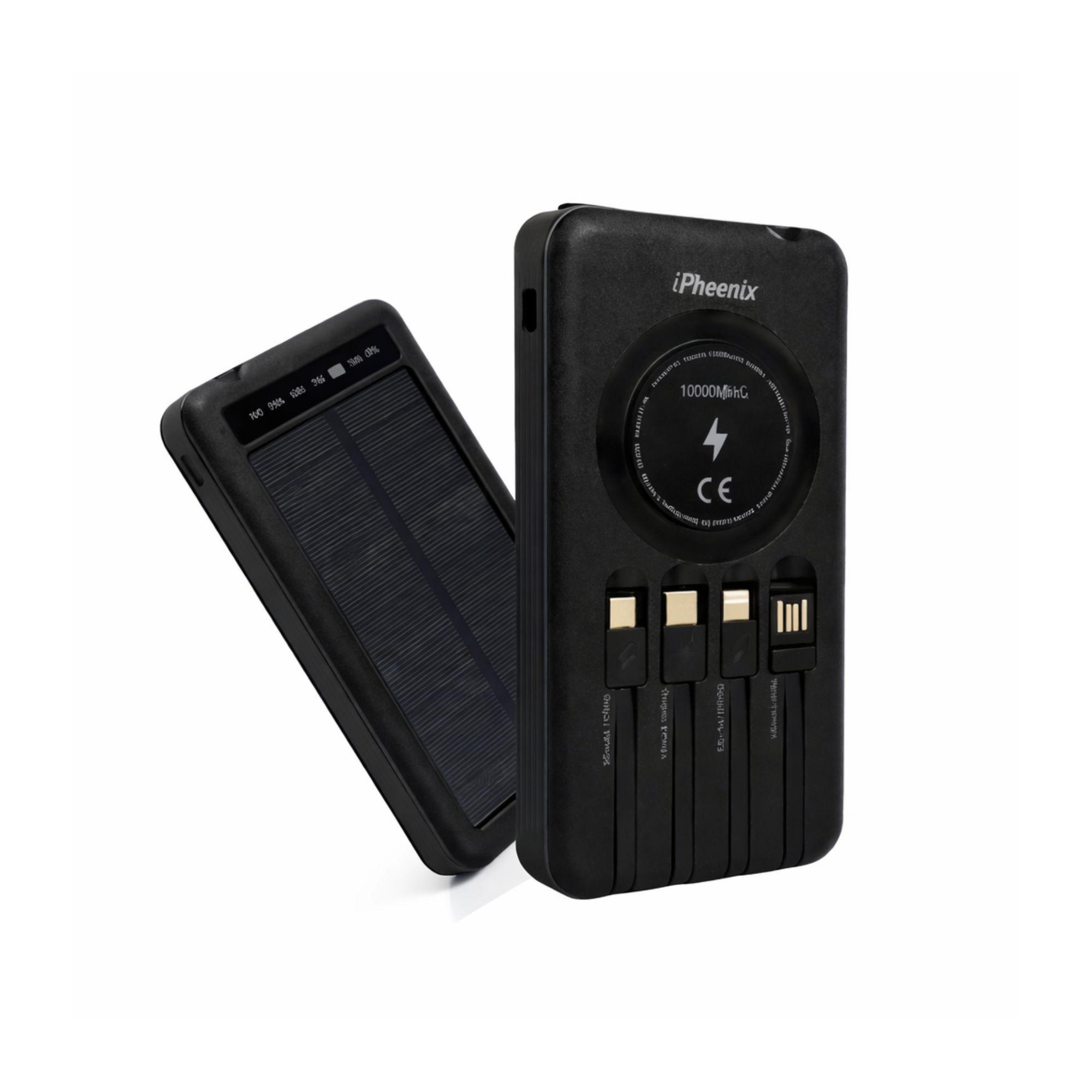 IP-110 Wireless Charging with Stand Multi-Cable Solar Flashlight - Black