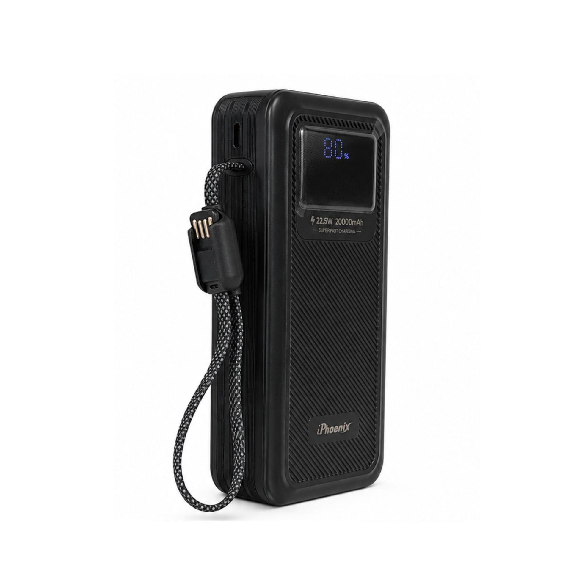IP-15-PB 20,000mAh powerbank , flashlight with integrated cables - Black image