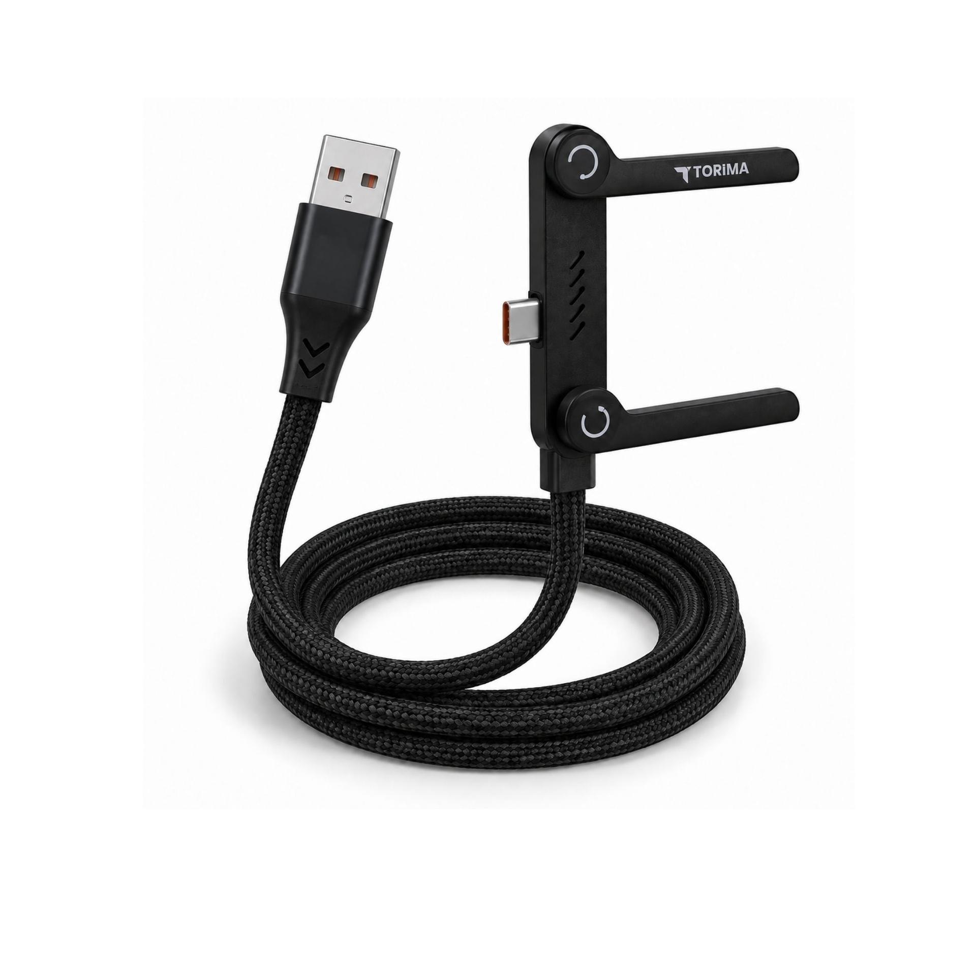 U26U-C-TORIMA USB to type-c charging and data cable, black. Box lists zinc alloy, aluminum and TPE braided cable image
