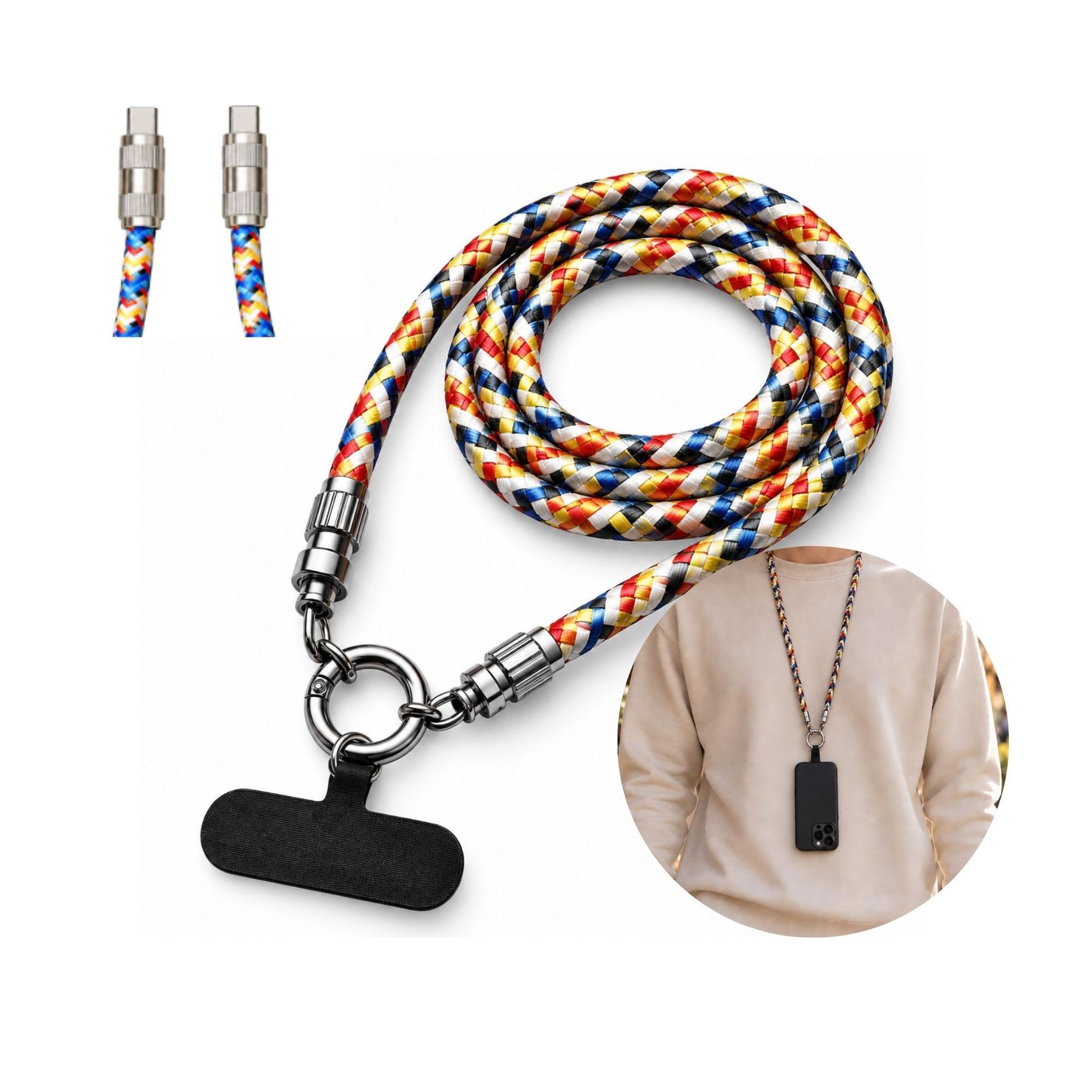 U32C-C-TORIMA 2-in-1 phone lanyard and USB-C to USB-C charging cable. image