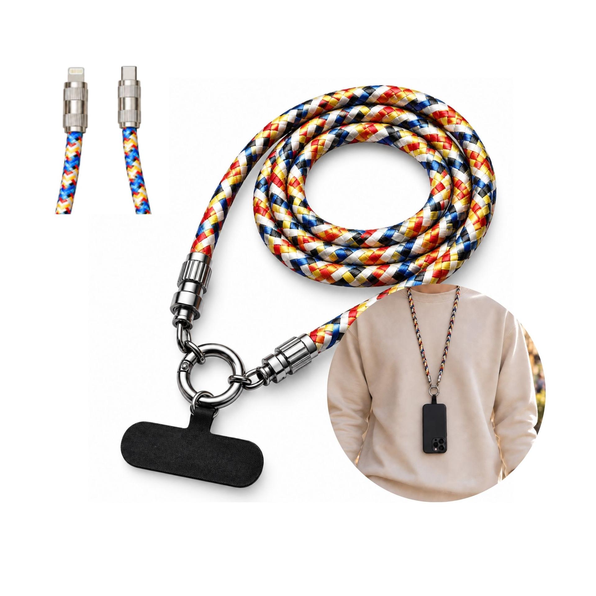 U32L-C-TORIMA 2-in-1 phone lanyard and lighting to USB-C charging cable image