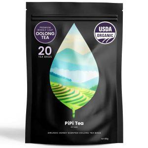 PiPi Tea Organic Oolong Tea Bags - Whole Leaf, 20 Bags (4g Each)