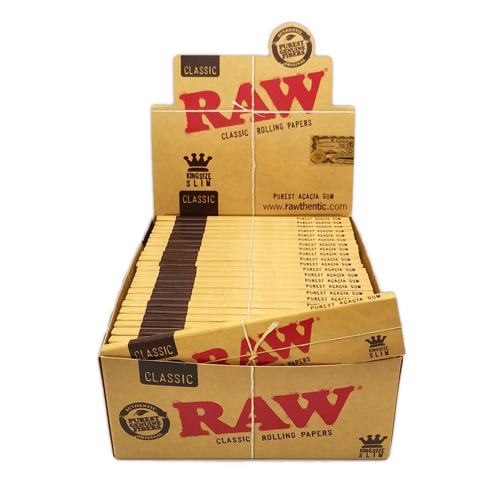 RAW Classic King Size Slim Rolling Paper Full Box Of 50 Packs image