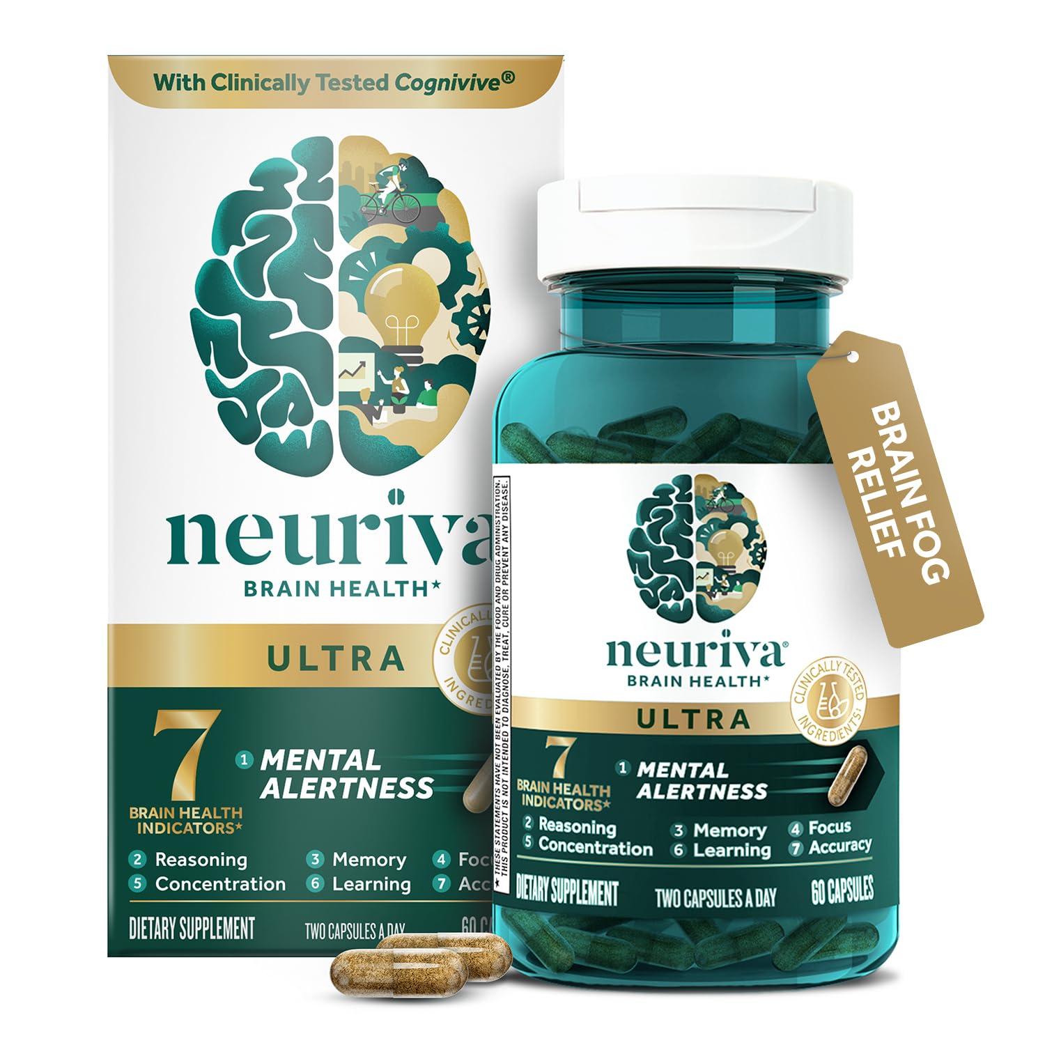 NEURIVA Ultra Brain Supplements For Memory And Focus, 60 Count Capsules image