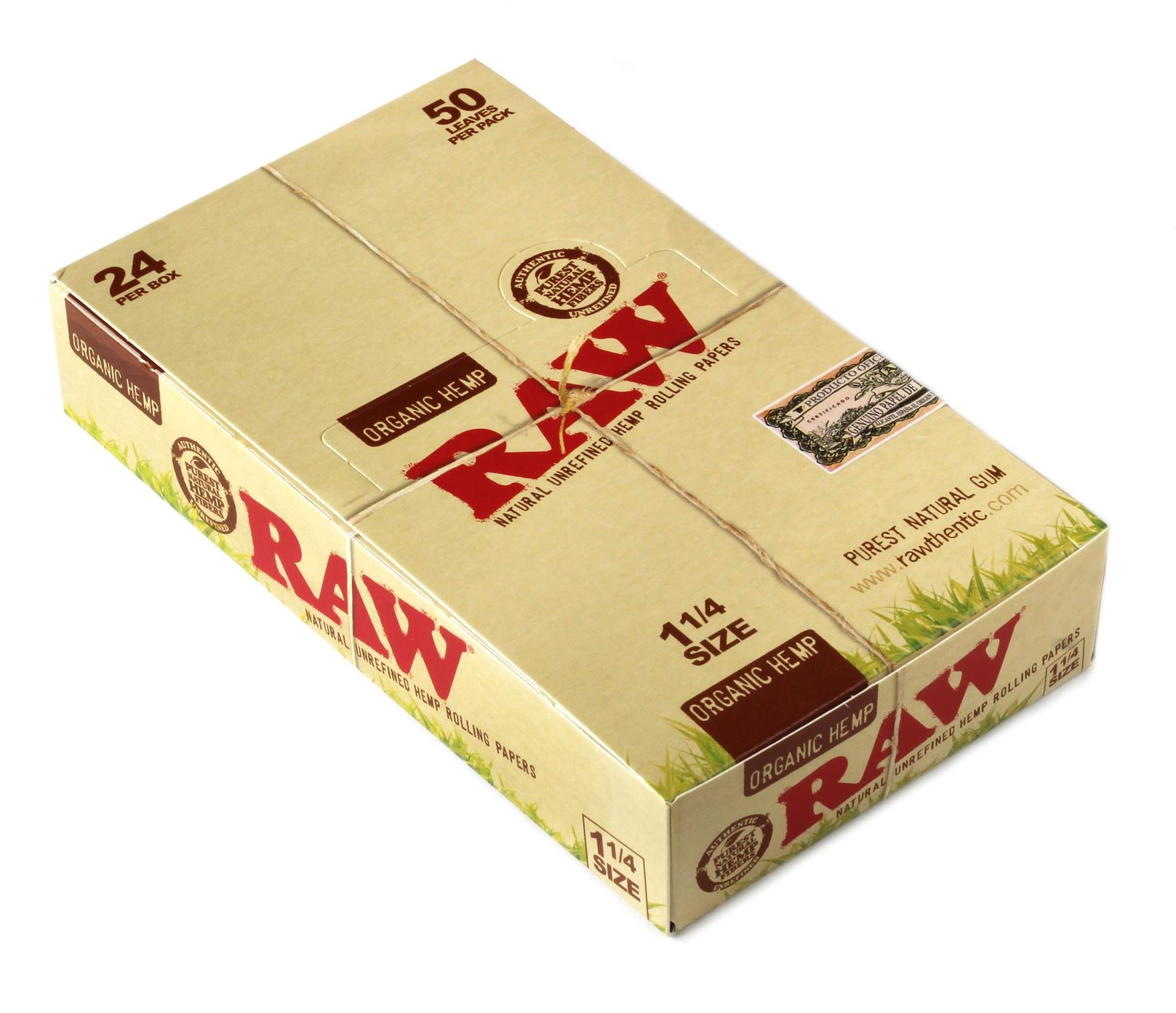 RAW Unrefined Organic 1.25 1 1/4 Size Cigarette Rolling Papers Full Box, 24 Packs, 50 Count image
