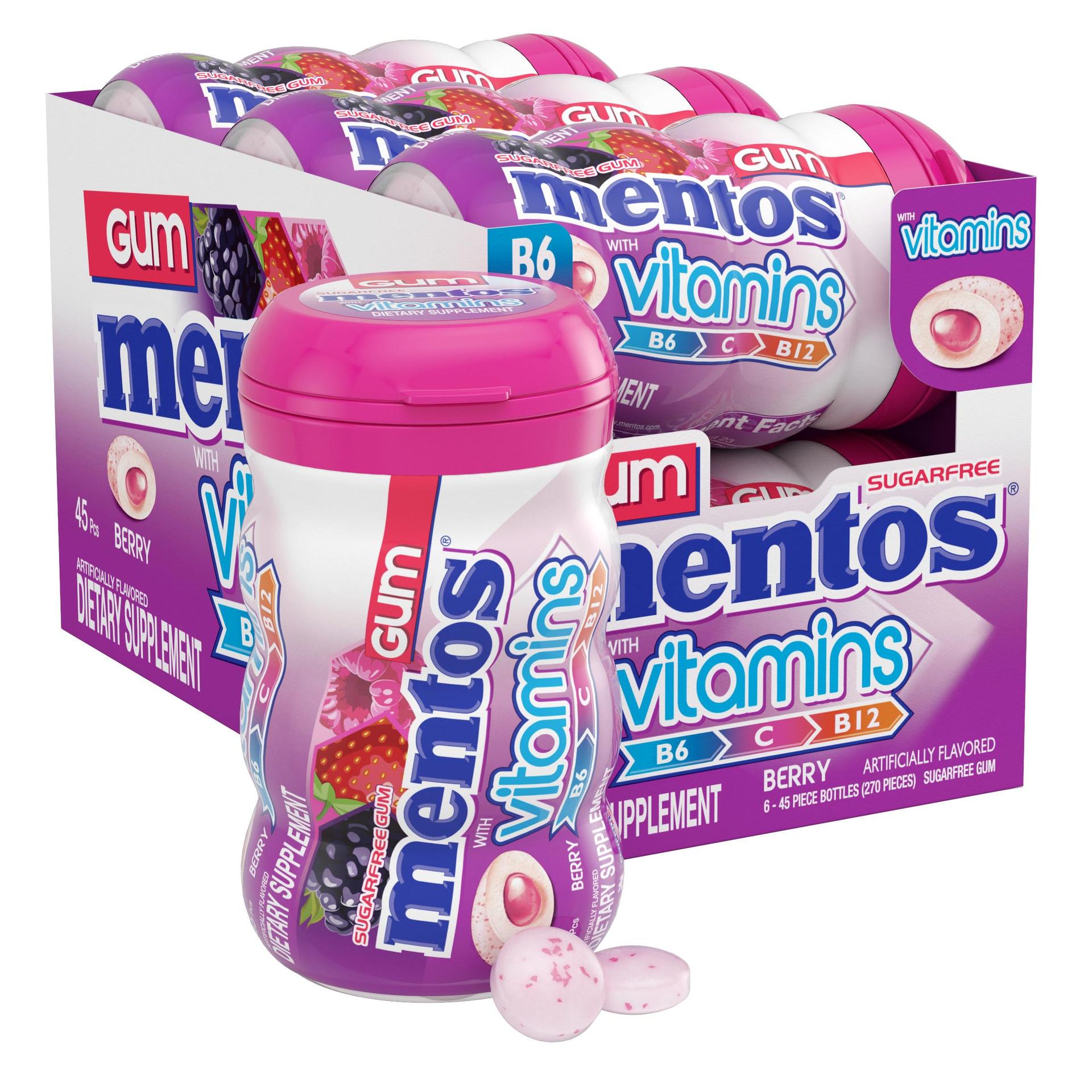 MENTOS Sugar Free Vitamin Gum With Xylitol, 45 Piece Bottle (6 Pack) image