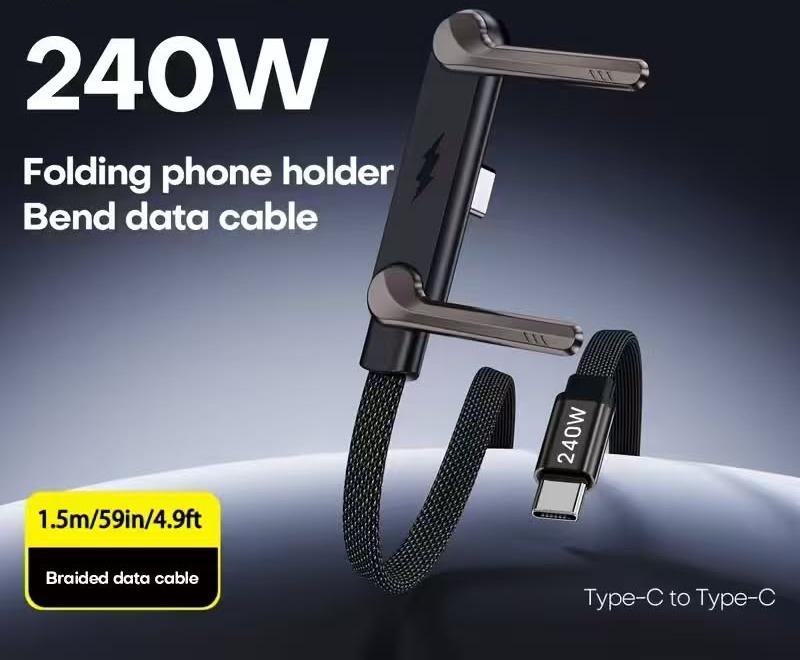 240W 2-in-1 Fast Charging Cable with Built-in Folding Phone Stand image