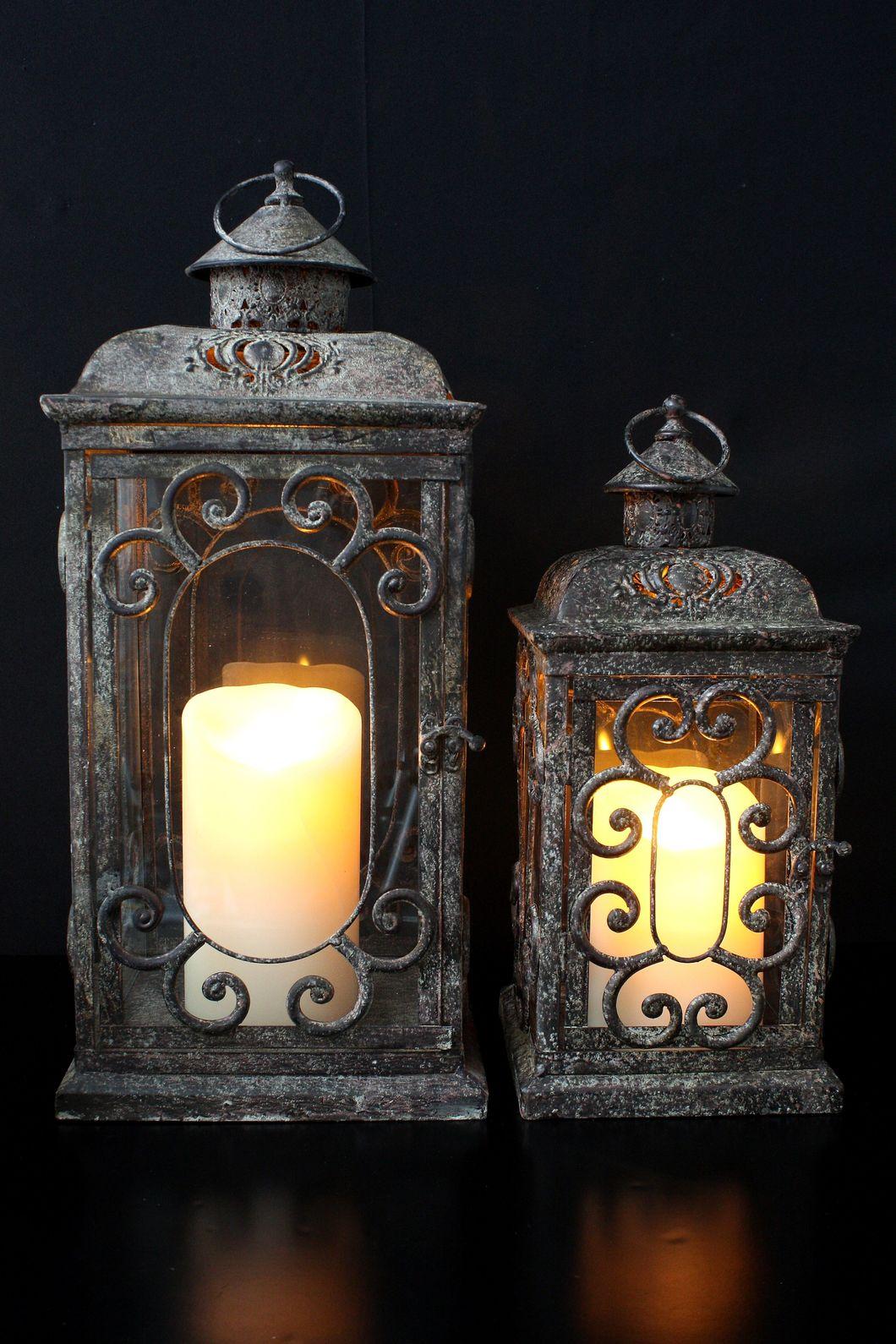 METAL GLASS LANTERN (SET OF 2) 20"H, 15"H image