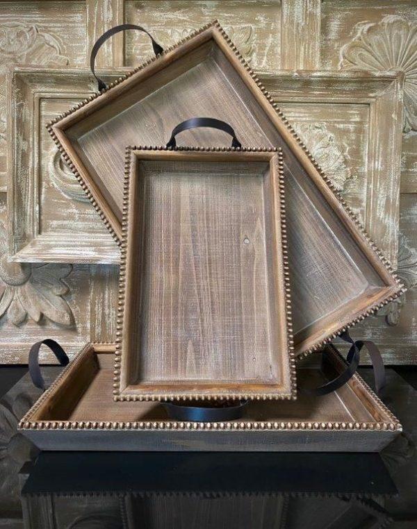 S/3 WOODEN TRAYS 20", 24", 27"W image