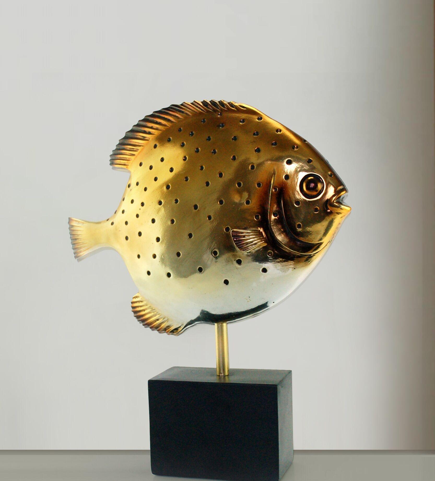 RESIN ELECTRO-PLATED FISH ON STAND, 14.5x3.5x16.5" image