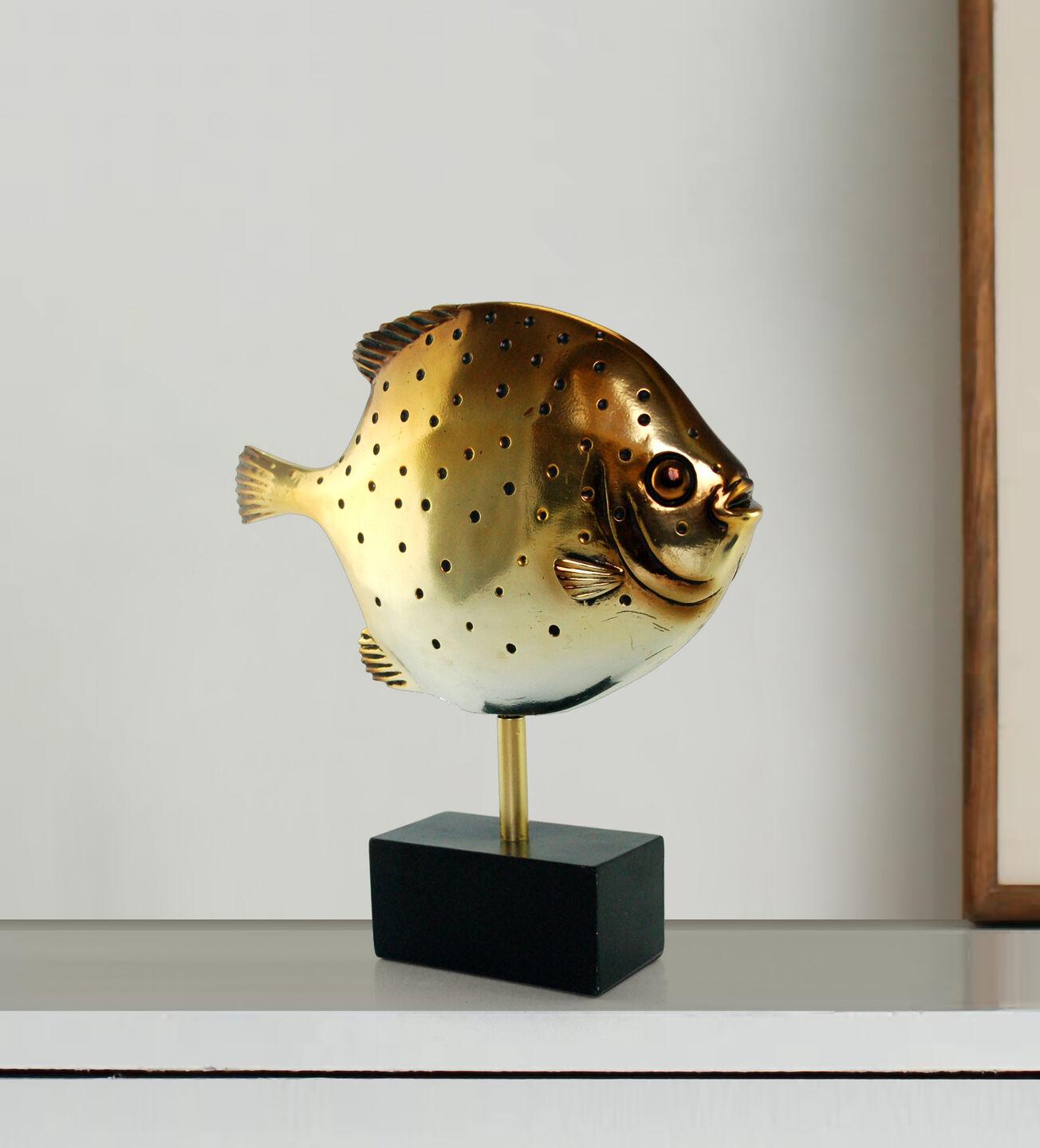 RESIN ELECTRO-PLATED FISH ON STAND,11.5x3x12.5" image