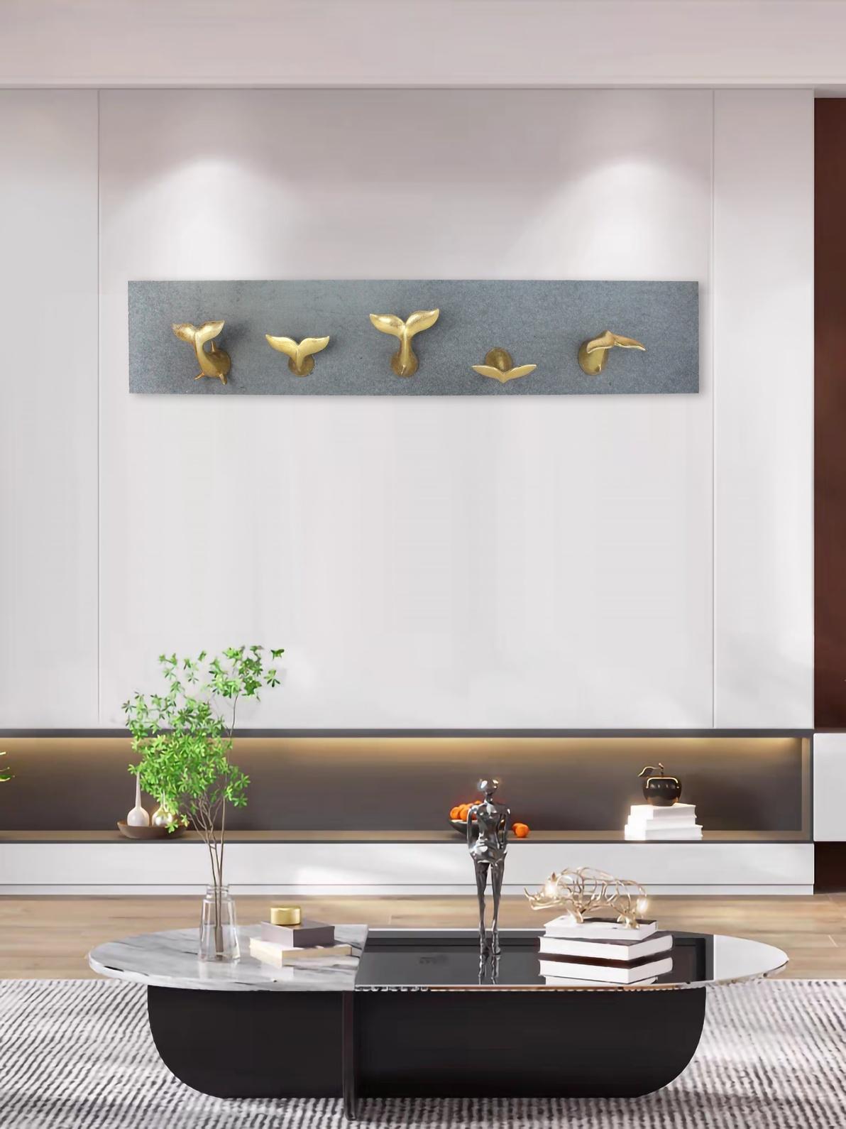 RESIN GOLD-LEAF WHALE TAIL ON CEMENT PANEL,39x5x8" image