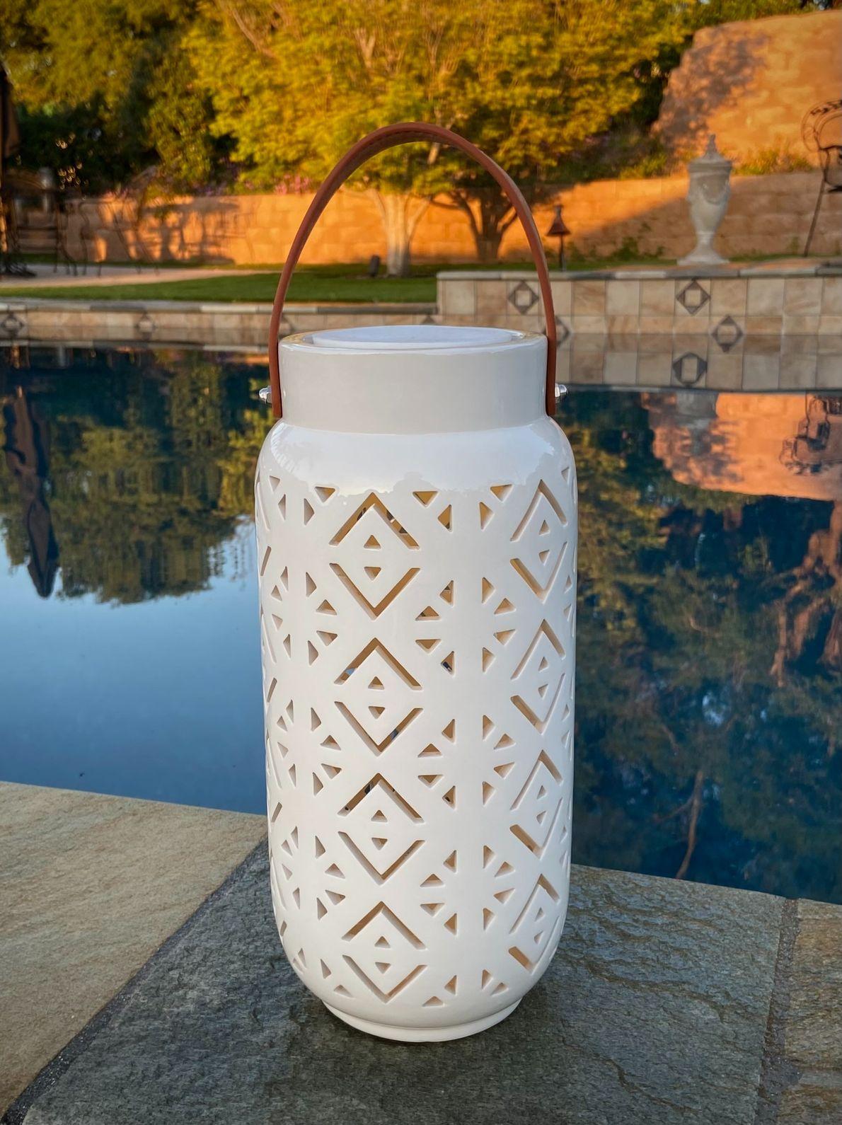 5.9"Dx12.6"H CATALINA GEOMETRIC PRE-LIT CERAMIC LANTERN, LG. image