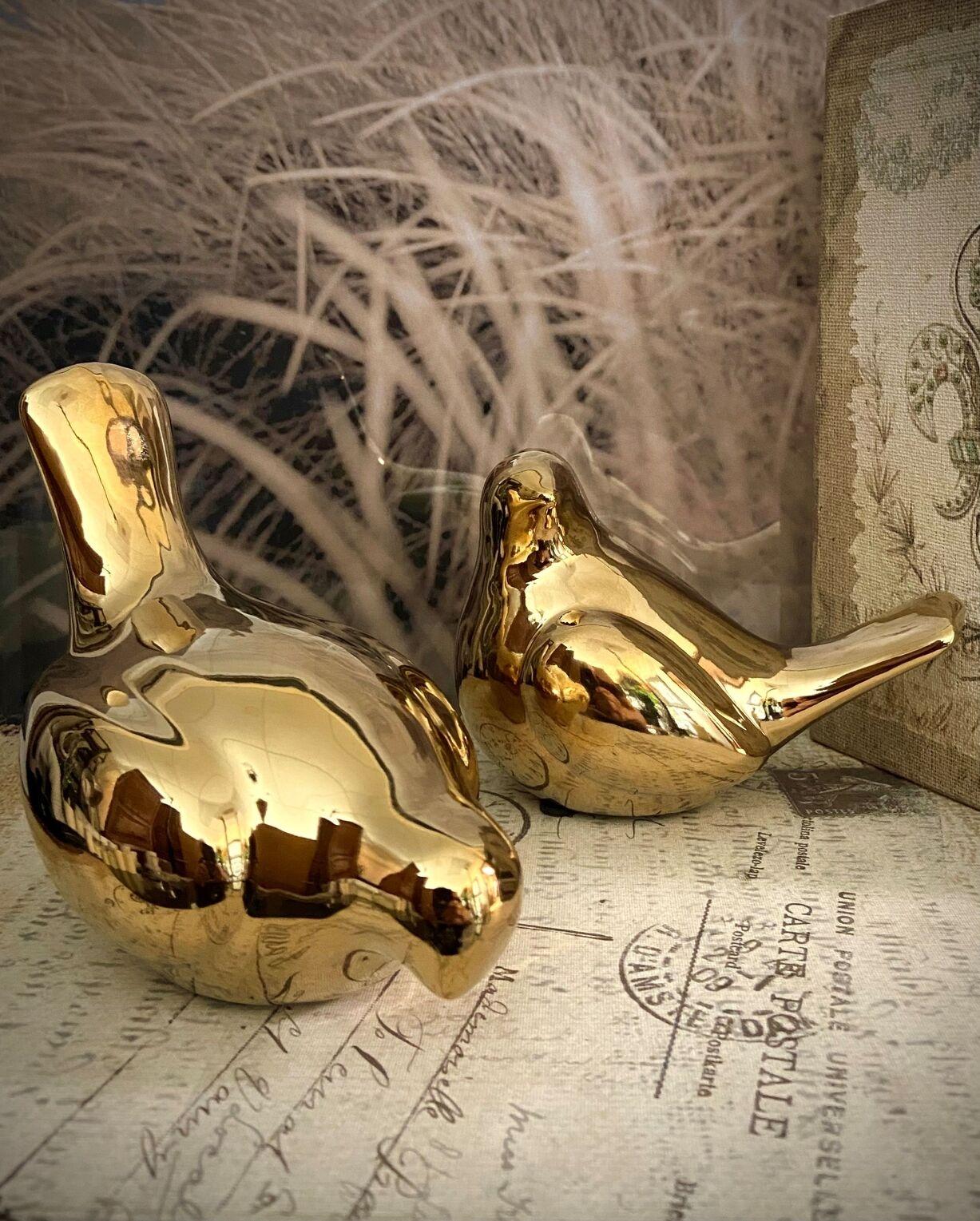 S/2 GOLD CERAMIC BIRDS image