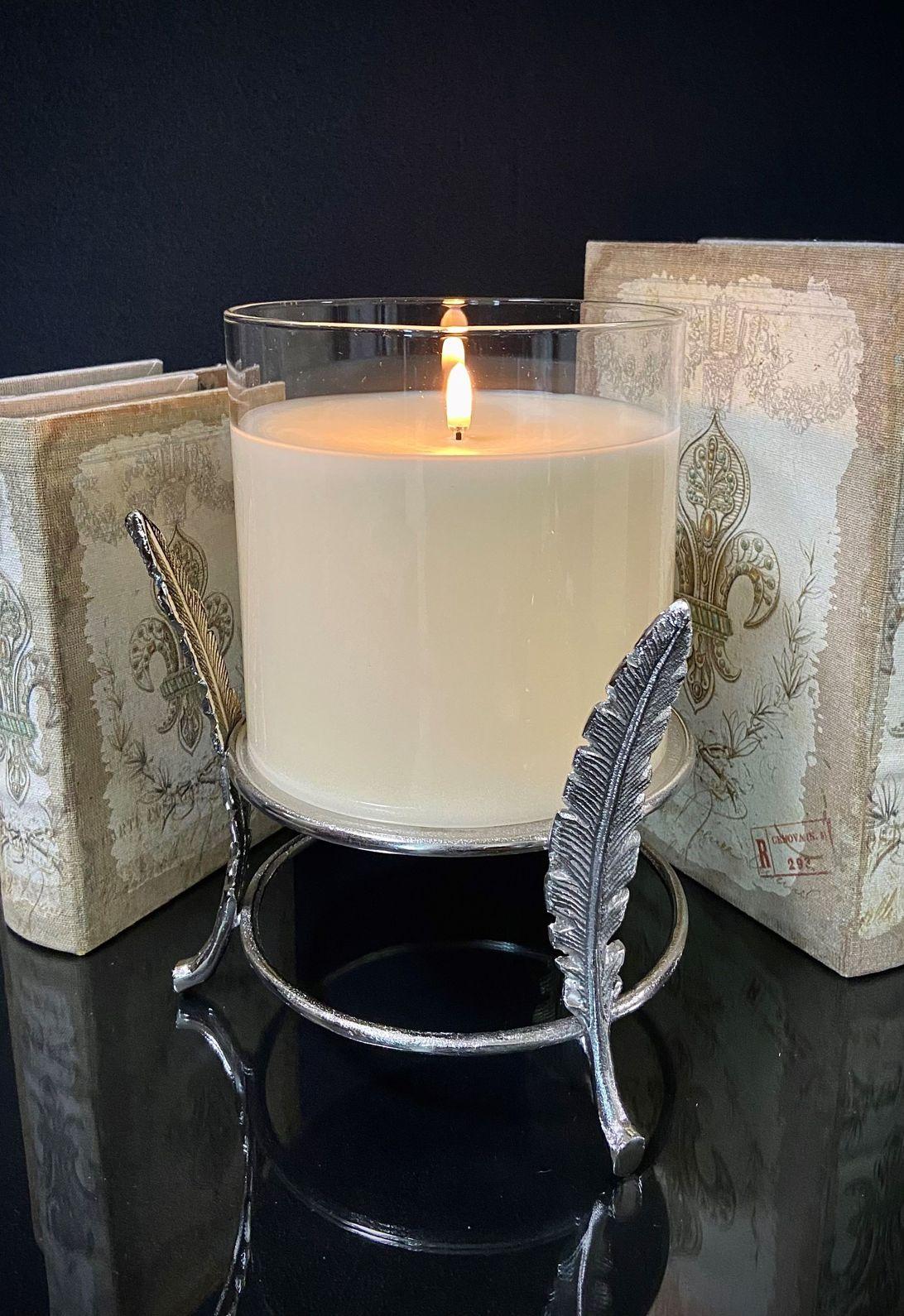 7"x7"x7" AVIARY SILVER FINISH METAL CANDLE HOLDER image