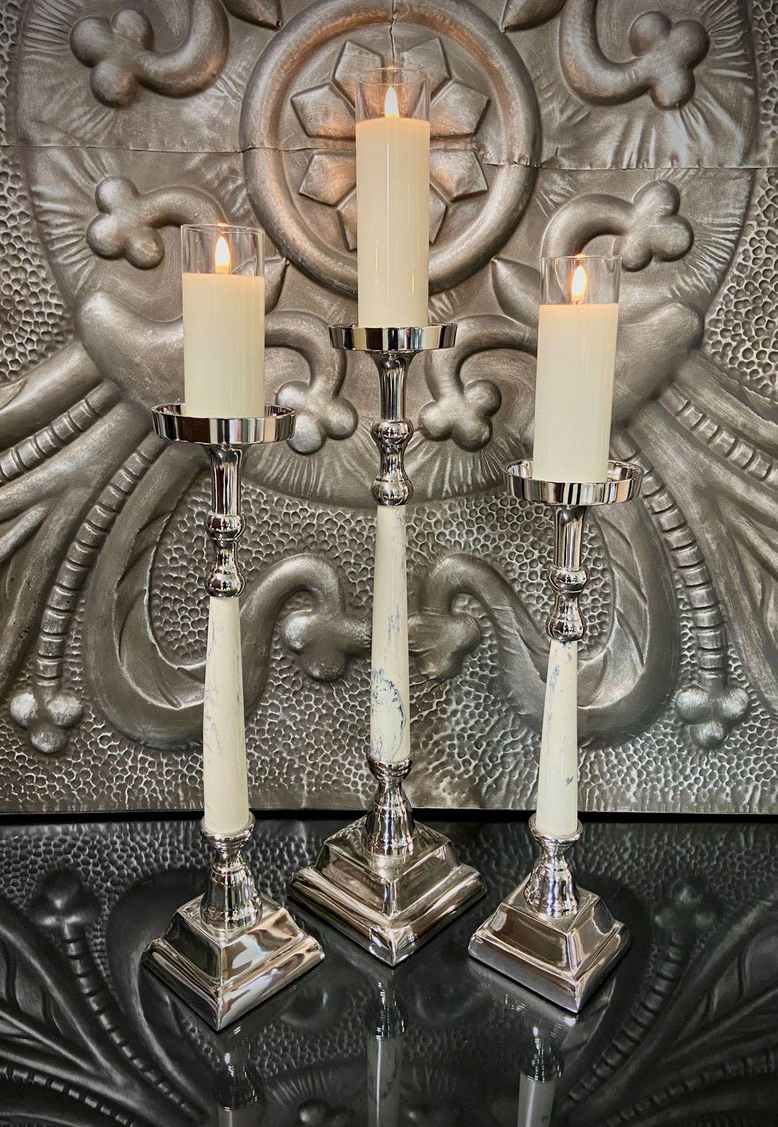 S/3 FRANCESCA CANDLESTICKS W/ MARBLE FINISH image