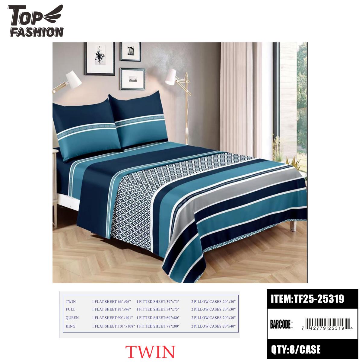 TWIN SIZE BLUE&GRAY STRIPED 3PC BED SHEET SET 8PC/CS image