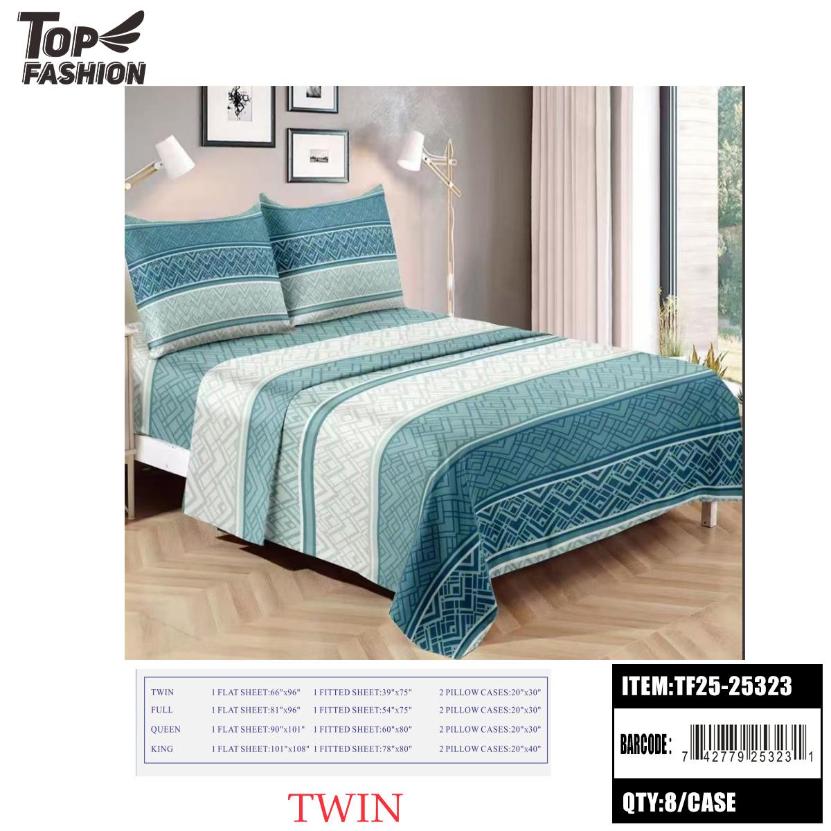 TWIN SIZE TEAL GEOMETRIC STRIPED 3PC BED SHEET SET 8PC/CS image
