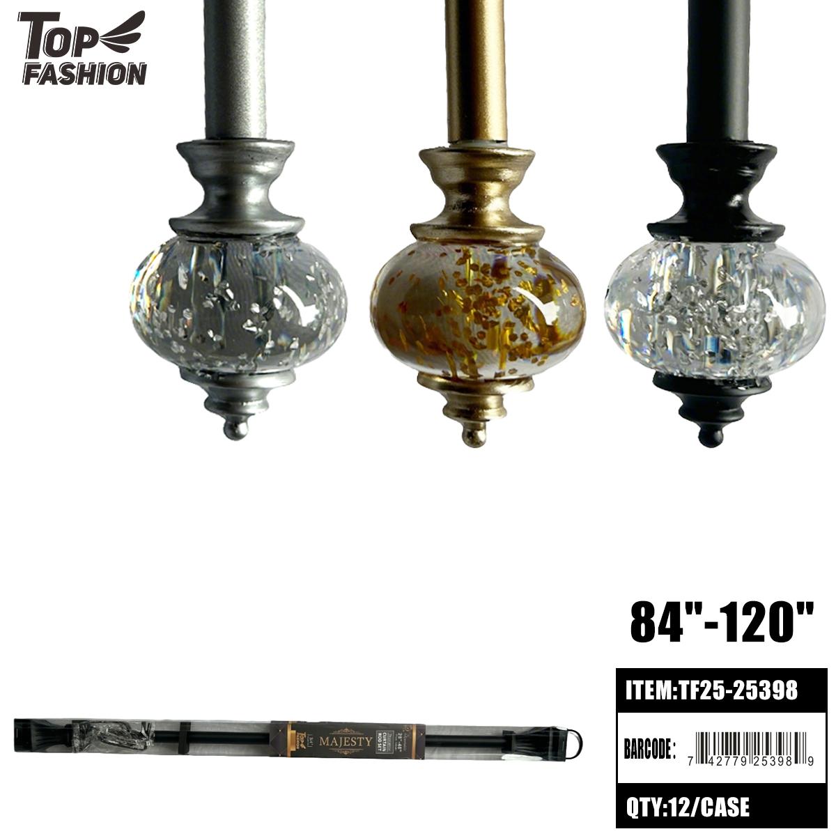 METAL CURTAIN ROD WITH CRYSTAL GLASS FINIAL 84"-120 12PC/C image